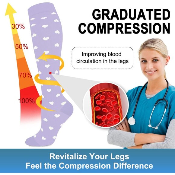 Women's Multi-Color 6 Pairs Compression Socks 15-20mmhg Compression Stockings - Picture 3 of 6